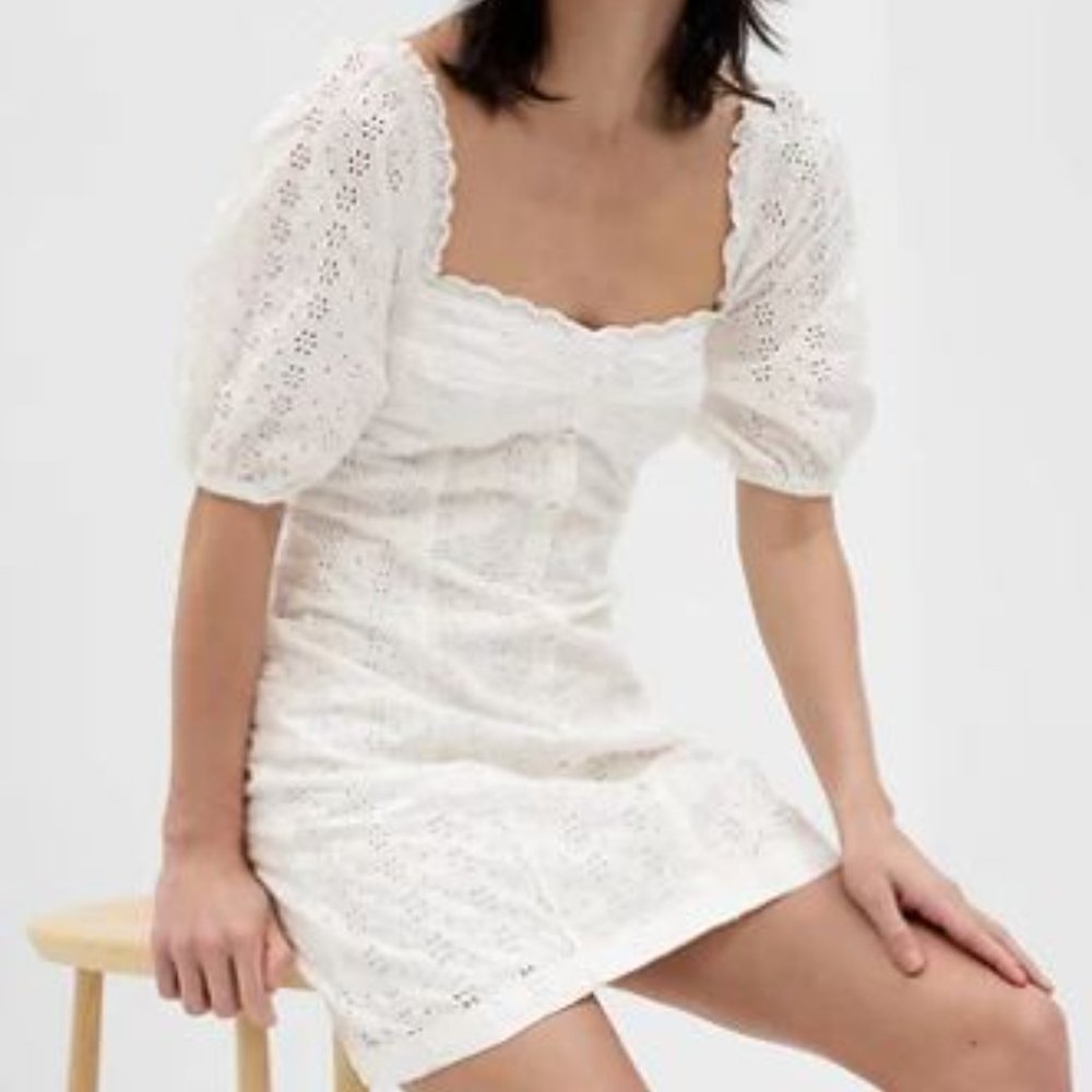Puff Sleeve Eyelet Mini Dress